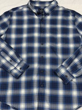 Haggar Button Down Seriously Soft Men’s XXL Blue Plaid Long Sleeve Shirt NEW